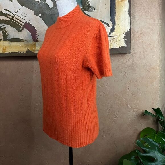 VINTAGE WOOL SHORT SLEEVE MOCK TURTLENECK NINA CHARLES KASPER ORANGE SWEATER L - Picture 7 of 13